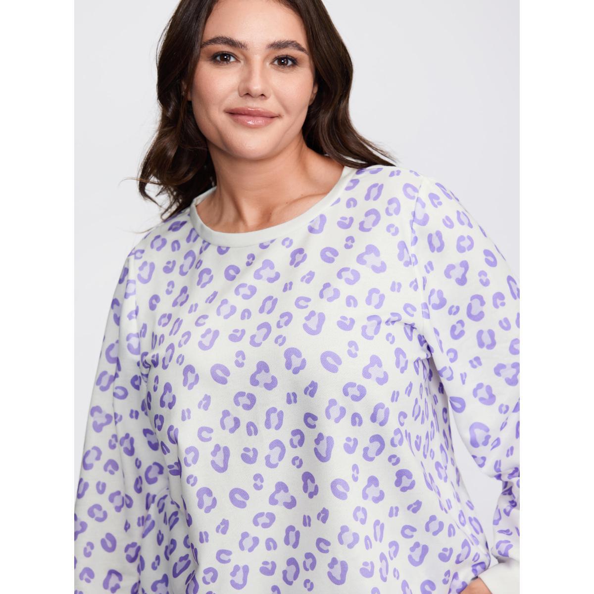 Plus Size Cozy Leopard Print Contrast Loungewear Set Women Originalwhite Contrast Long Sleeve Round Neck Playful Loungewear Sets BloomChic 28/5X Product Image