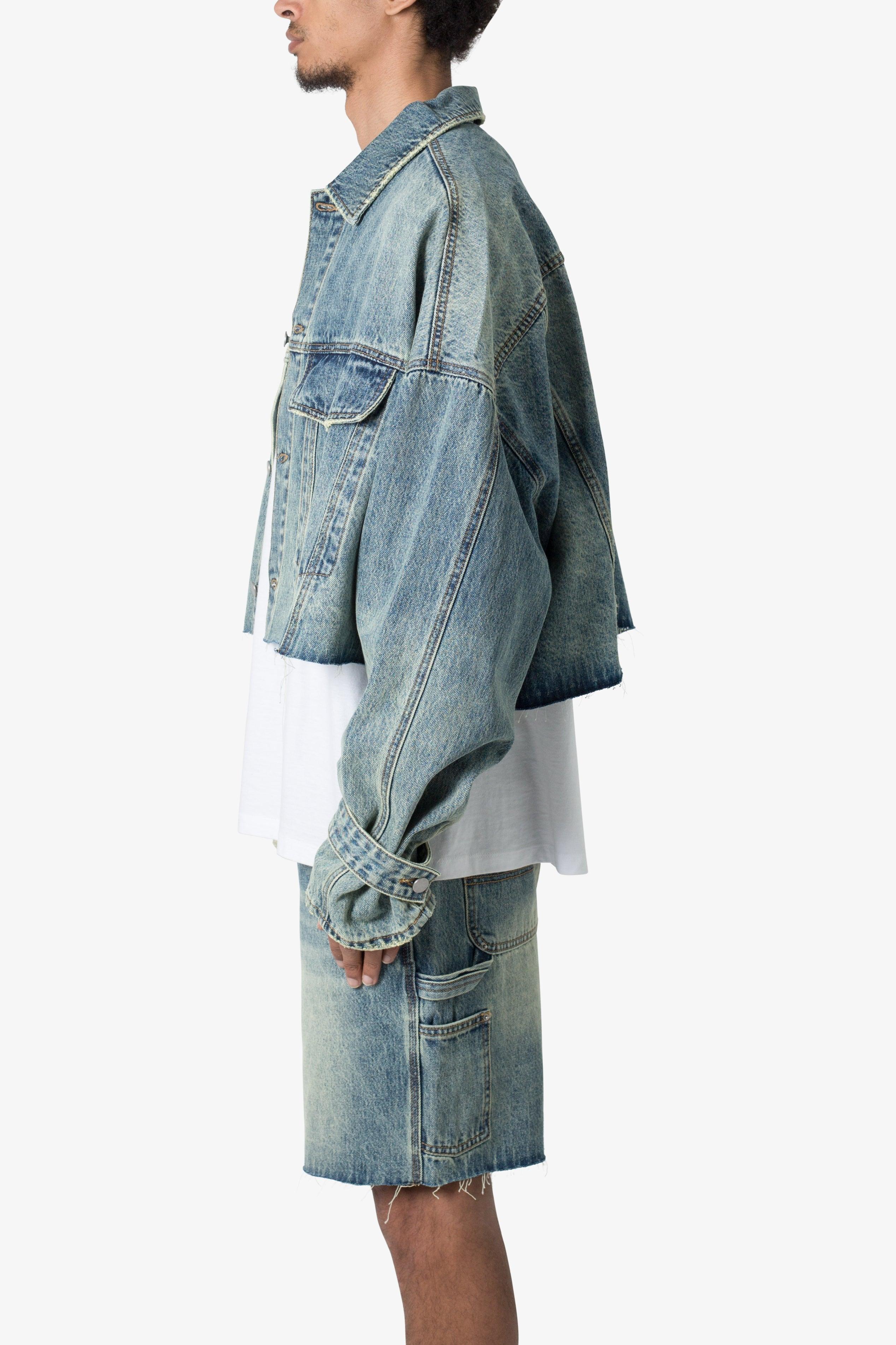 Frayed Denim Jacket - Blue Product Image