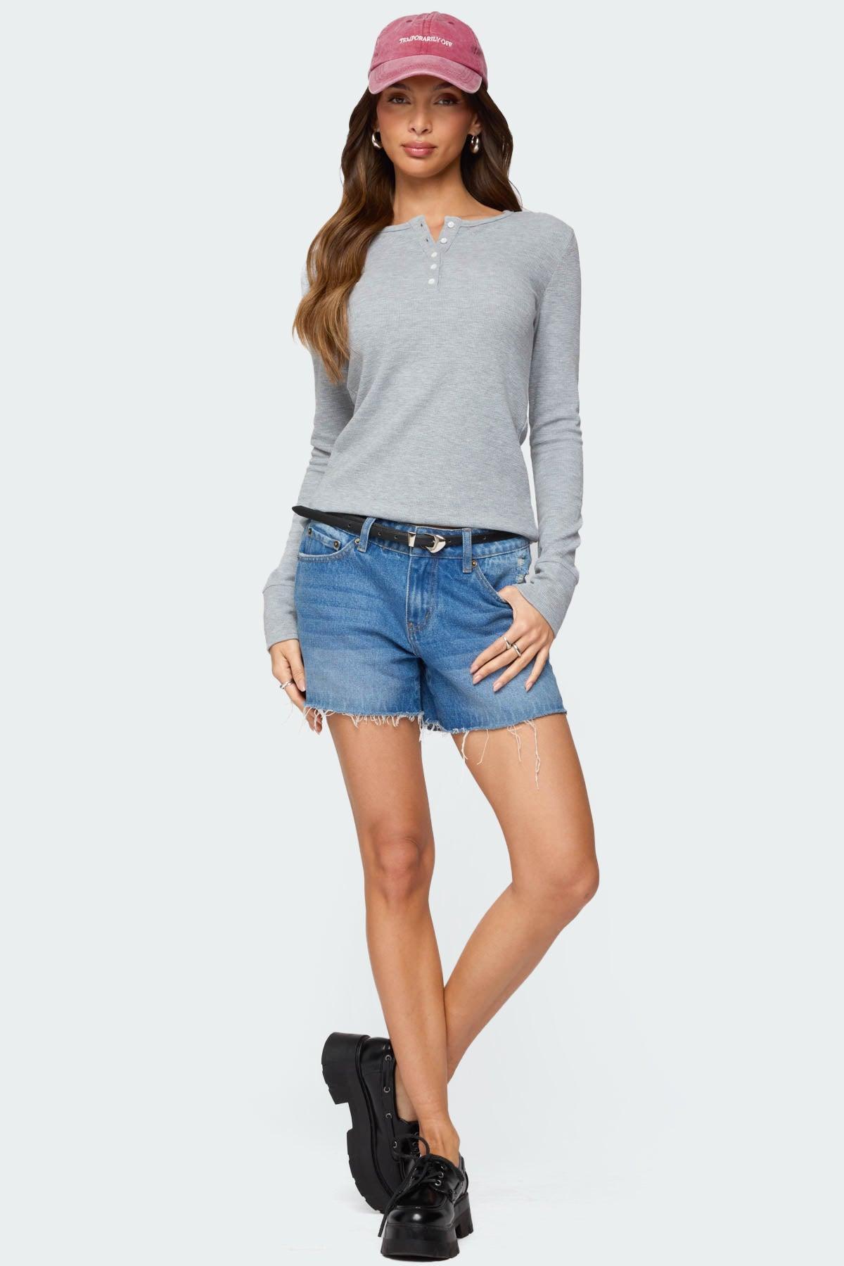 Helaine Waffle Henley T Shirt Product Image