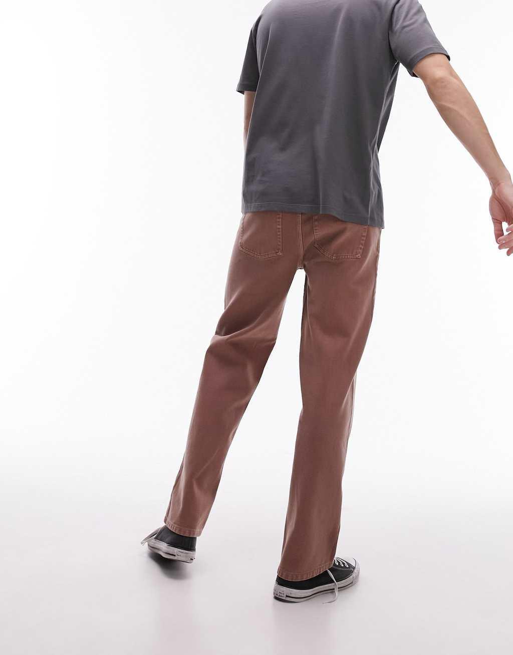 Topman cotton twill straight pants in brown Product Image