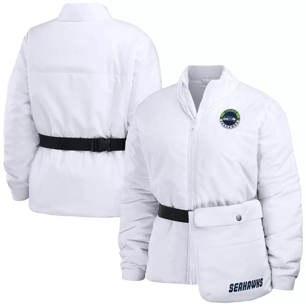 Women's WEAR by Erin Andrews  White Seattle Seahawks Packaway Full-Zip Puffer Jacket, Size: Large Product Image
