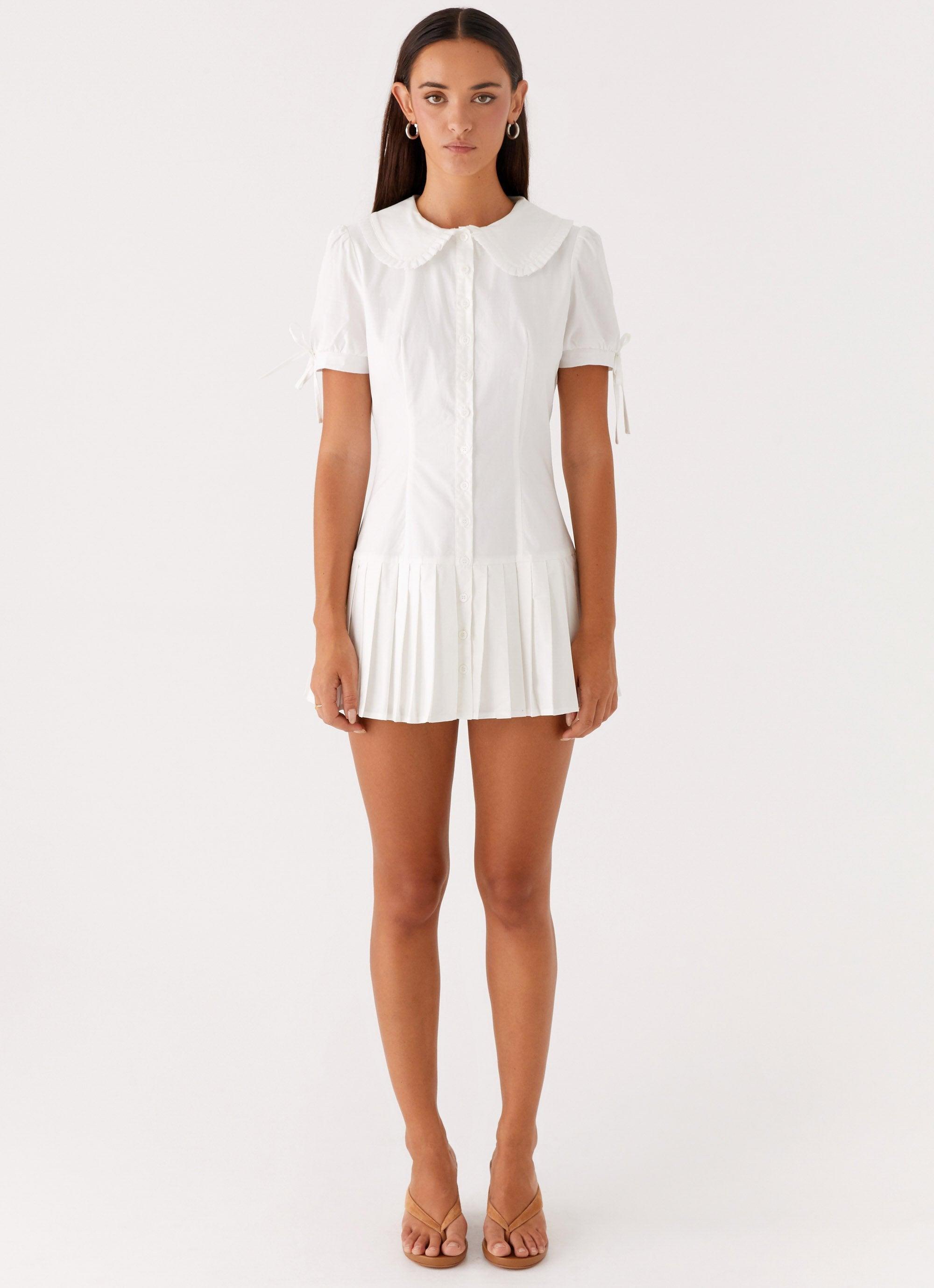 To Us Pleated Mini Dress - White Product Image