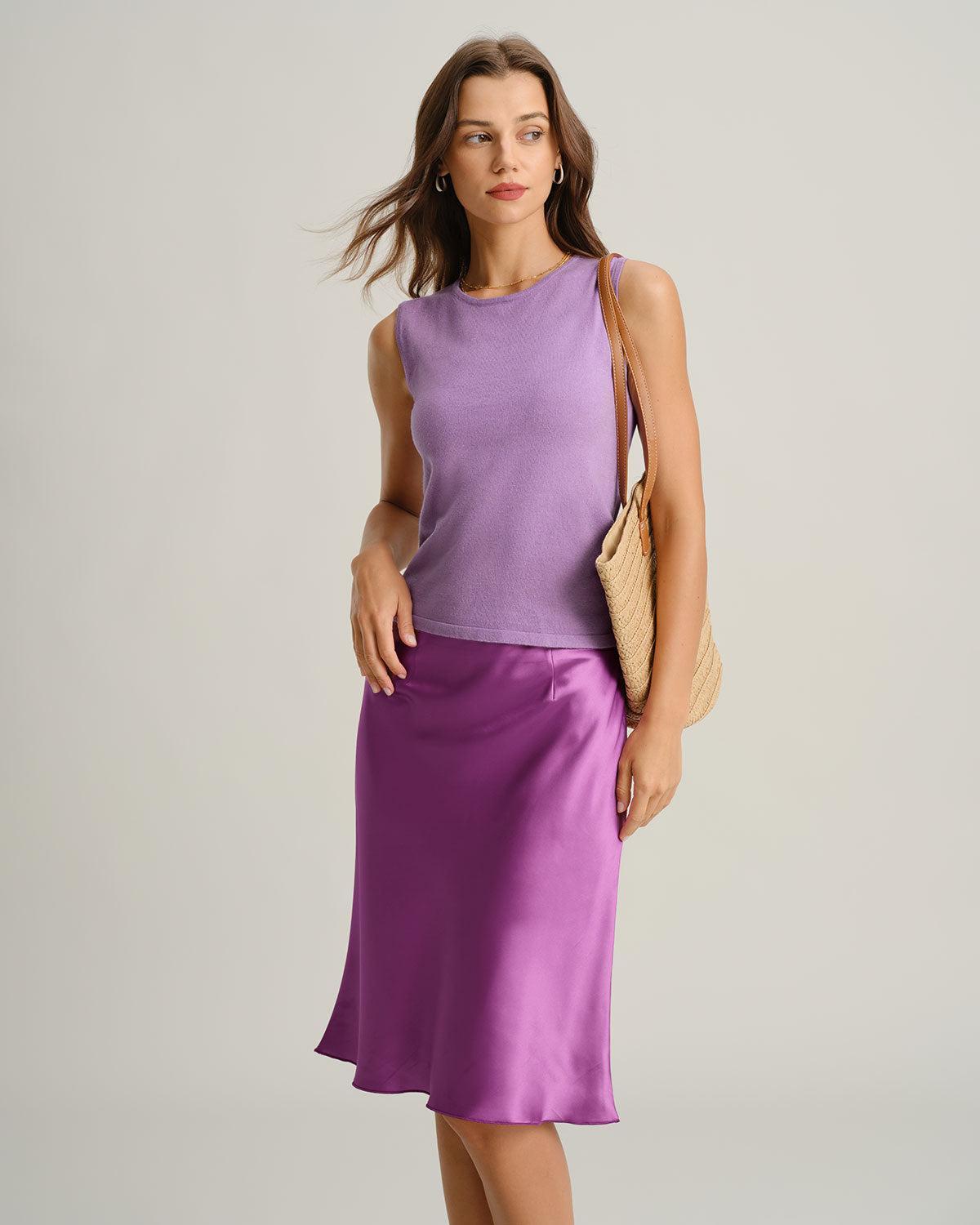 Purple Round Neck Ribbed Knit Tee Product Image