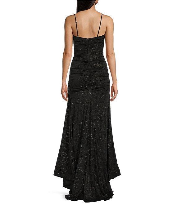 Honey and Rosie Glitter Drape Neck Adjustable Strap Shirred Gown Product Image