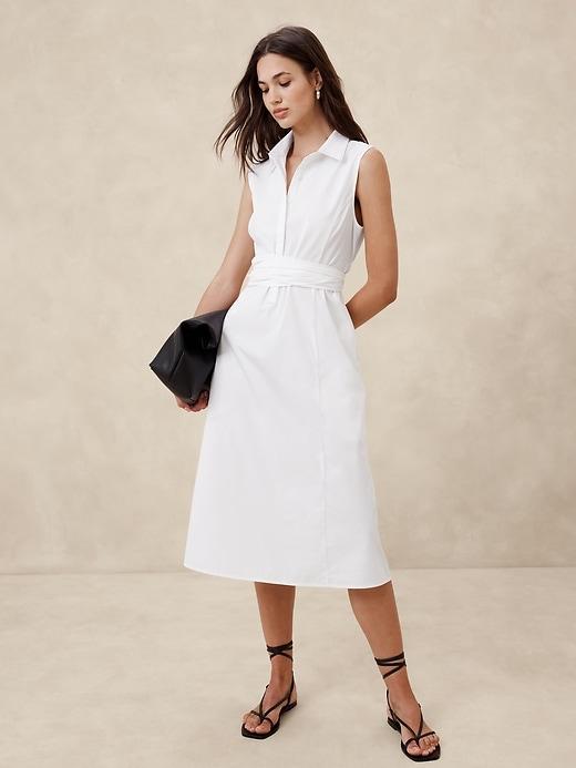 Poplin Cross-Waist Midi Dress Product Image