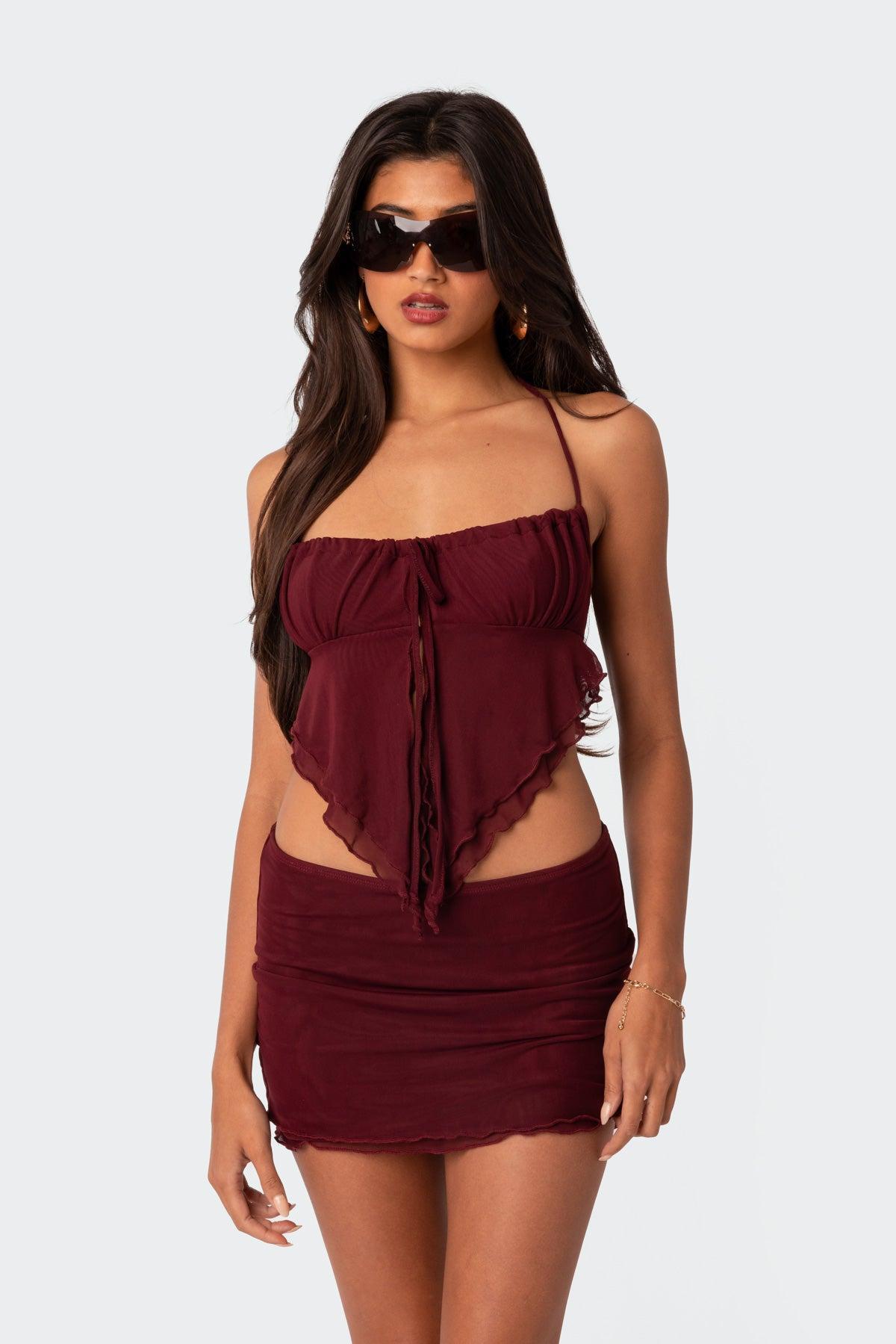 Ariyah Open Tie Back Ruffle Mesh Top Product Image