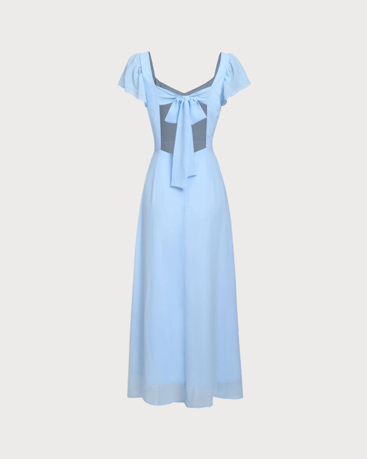 Blue Sweetheart Neck Chiffon Maxi Dress Product Image