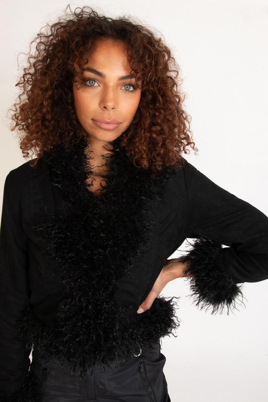 Fur Trim Suede Jacket Product Image