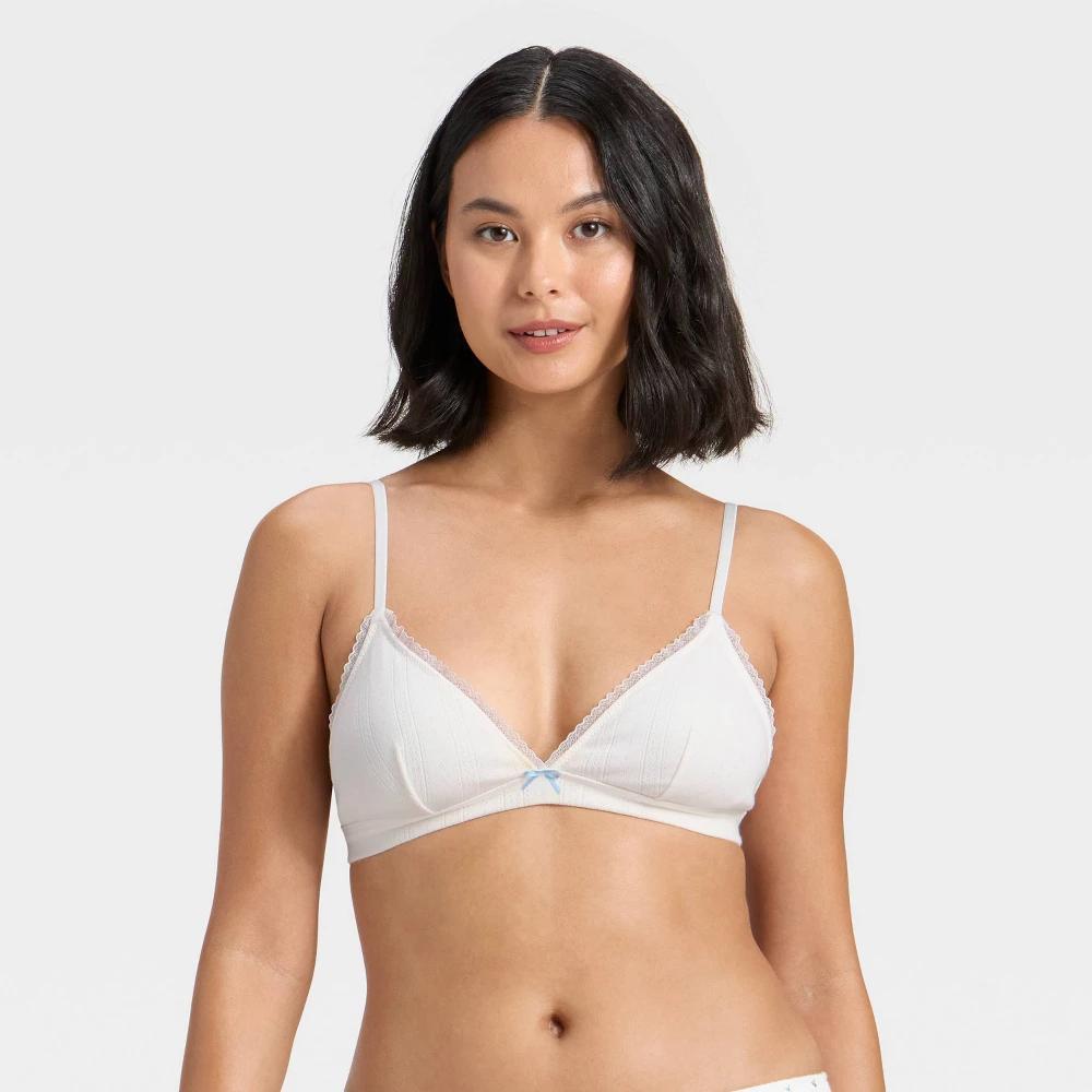 Women's Pointelle Triangle Bralette - Wild Fable™ Heathered Gray M Product Image
