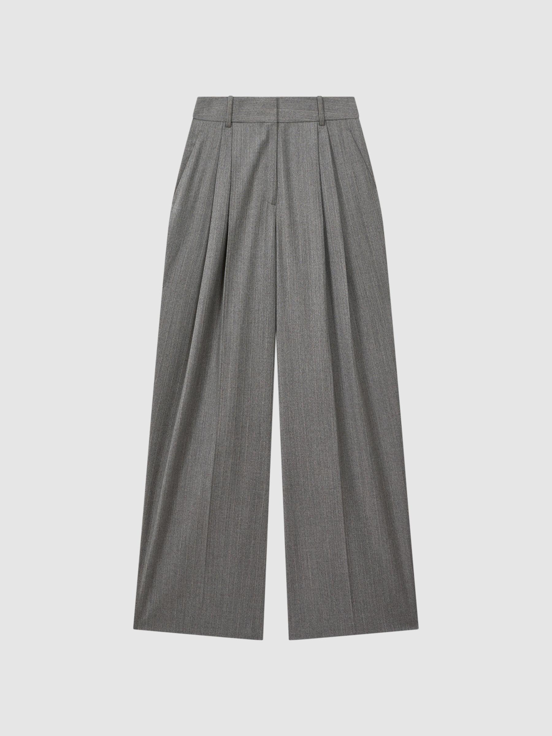 Wool Blend Pinstripe Wide Leg Trousers in Grey Product Image