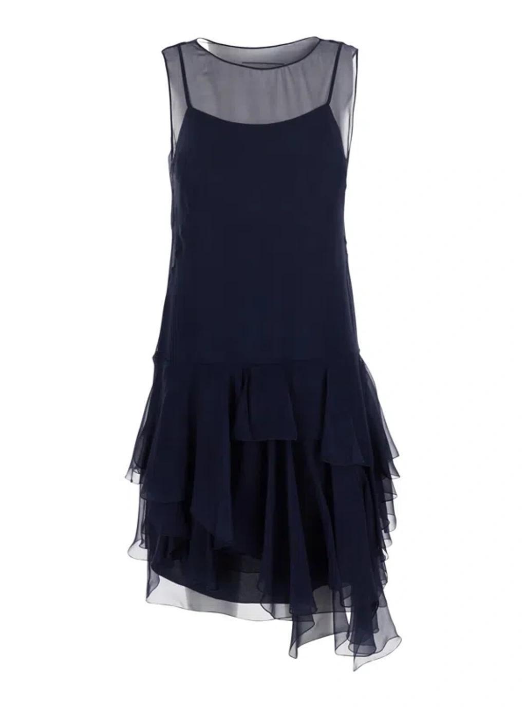 ALBERTA FERRETTI Blue Dress With Thin Straps And Ruffles In Silk Woman Product Image