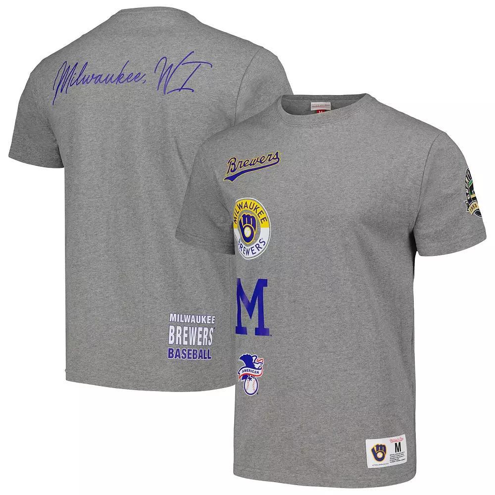 Men's Mitchell & Ness Heather Gray Milwaukee Brewers Cooperstown Collection City Collection T-Shirt, Size: Small, Grey Product Image