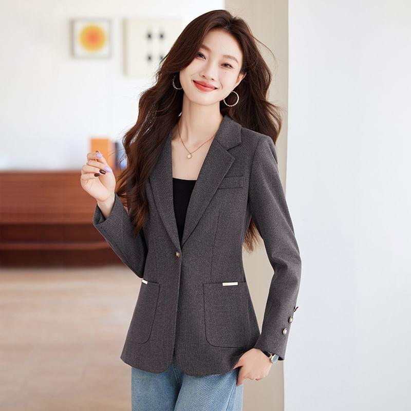 Notch Lapel Plain Single-Button Blazer Product Image