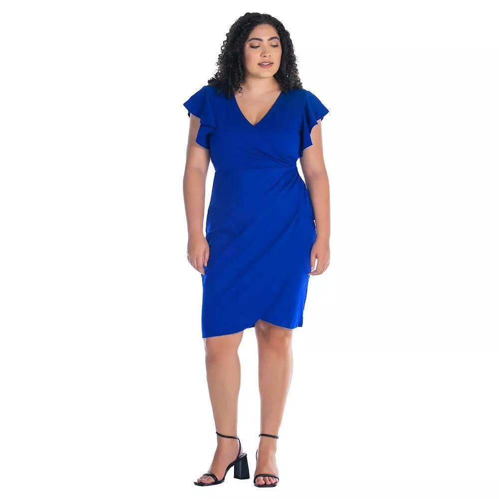 Plus Size 24Seven Comfort Apparel Ruffle Sleeve Knee Length Dress, Women's, Size: 1XL, Royal Product Image