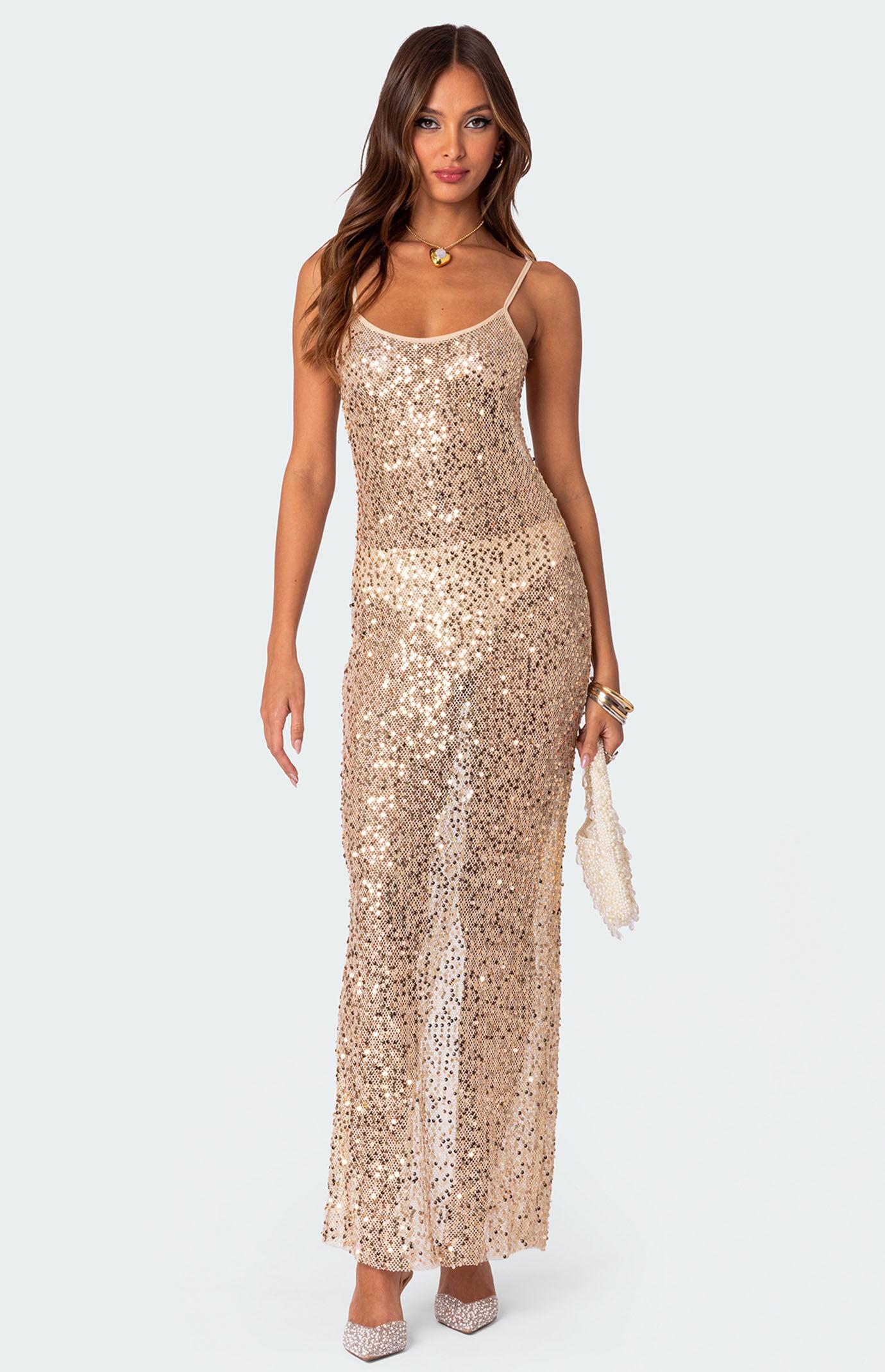 Edikted Women's Sequin Sheer Mesh Maxi Dress Product Image