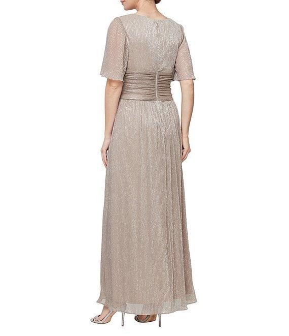 Ignite Evenings Short Flutter Sleeve Surplice V-Neck Ruched Waist A-Line Gown Product Image