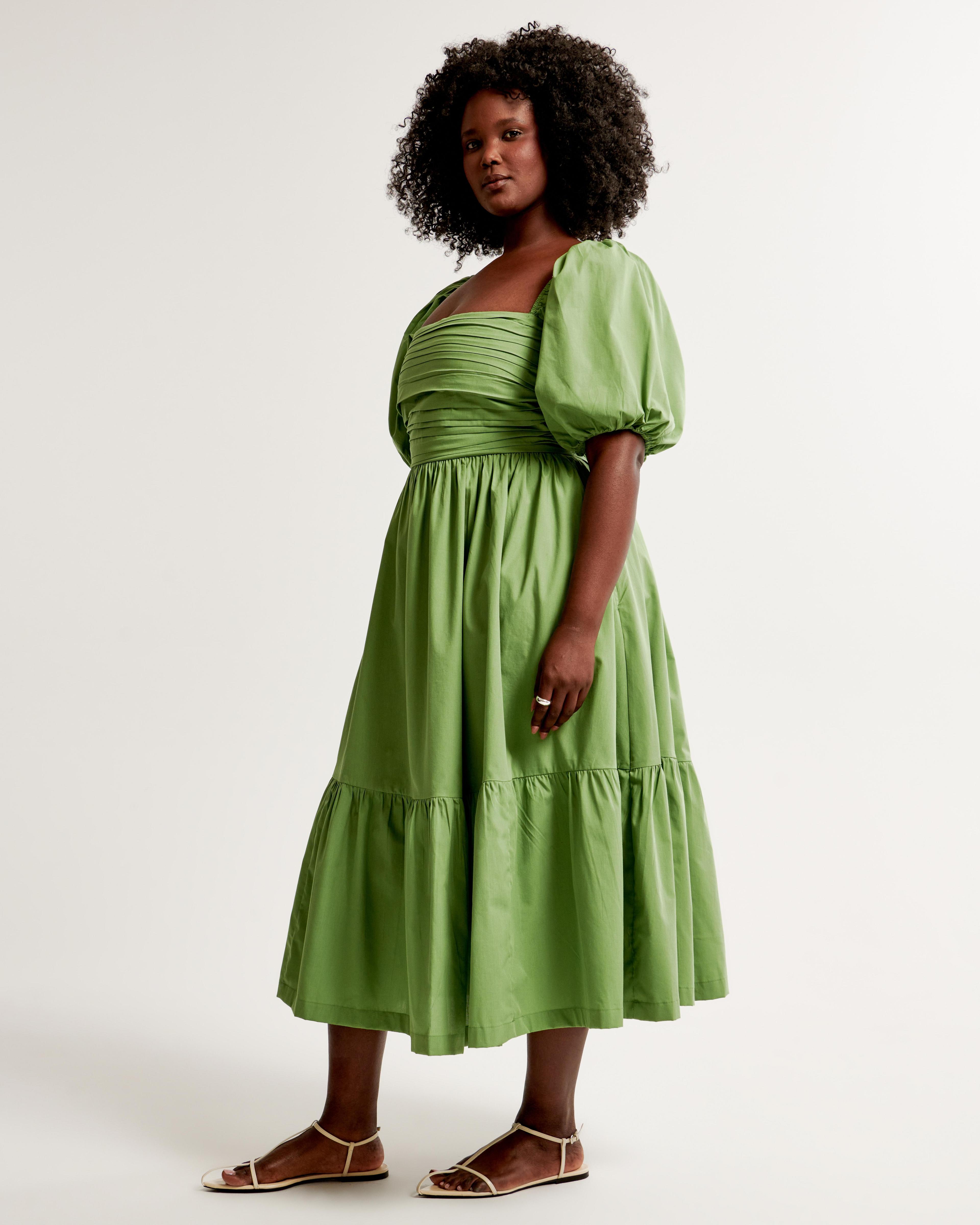 The A&F Emerson Poplin Puff Sleeve Midi Dress Product Image