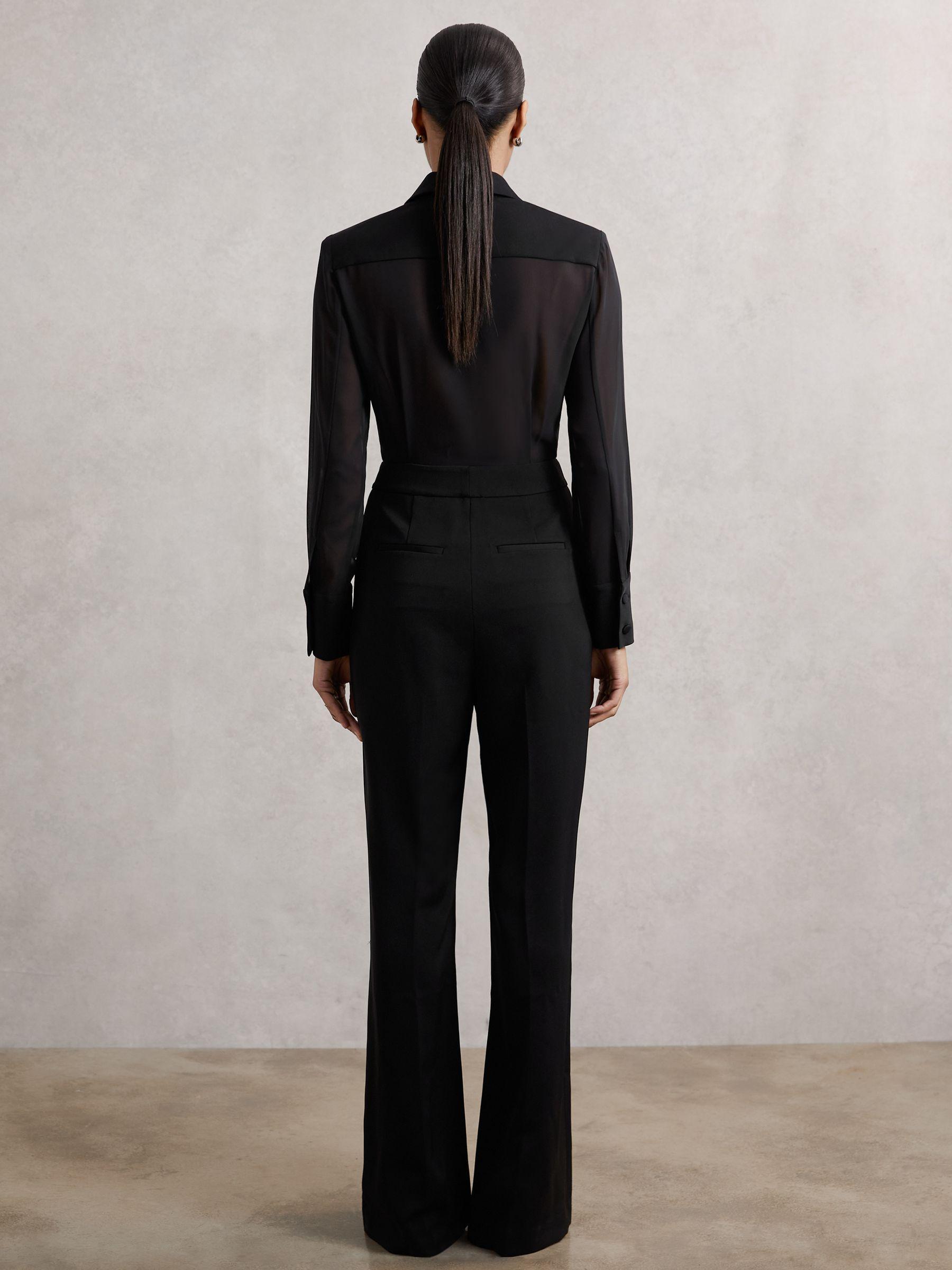 Sheer-Sleeve Tuxedo Jumpsuit in Black Product Image
