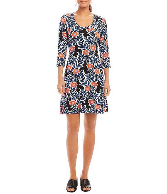 Karen Kane Poppy Print Scoop Neck 3/4 Sleeve A-Line Dress Product Image