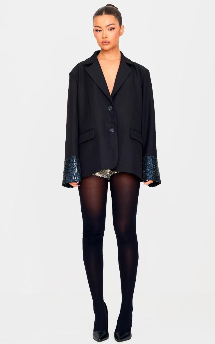 Black Sequin Sleeve Detail Structured Blazer Product Image