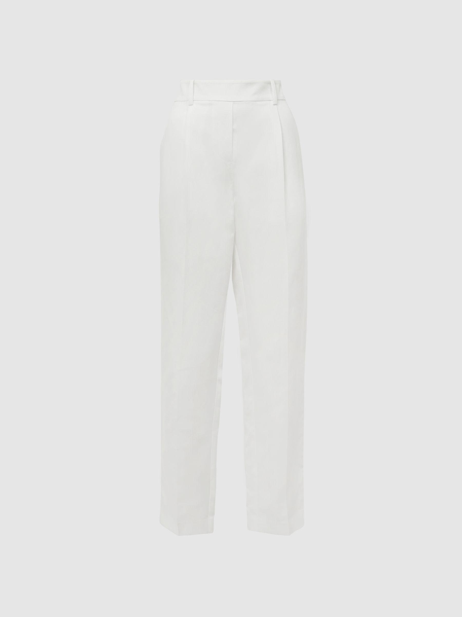 Tapered Linen Trousers in White Product Image