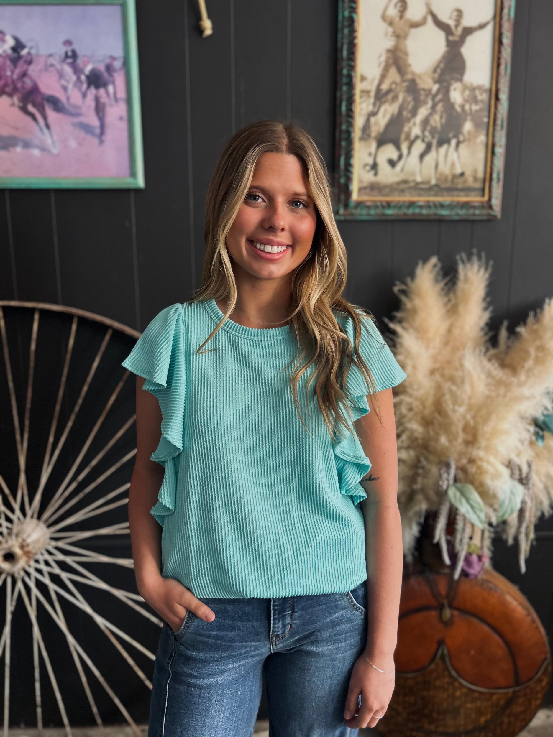 Ruffled Sleeve Solid Top-6 Colors* Product Image