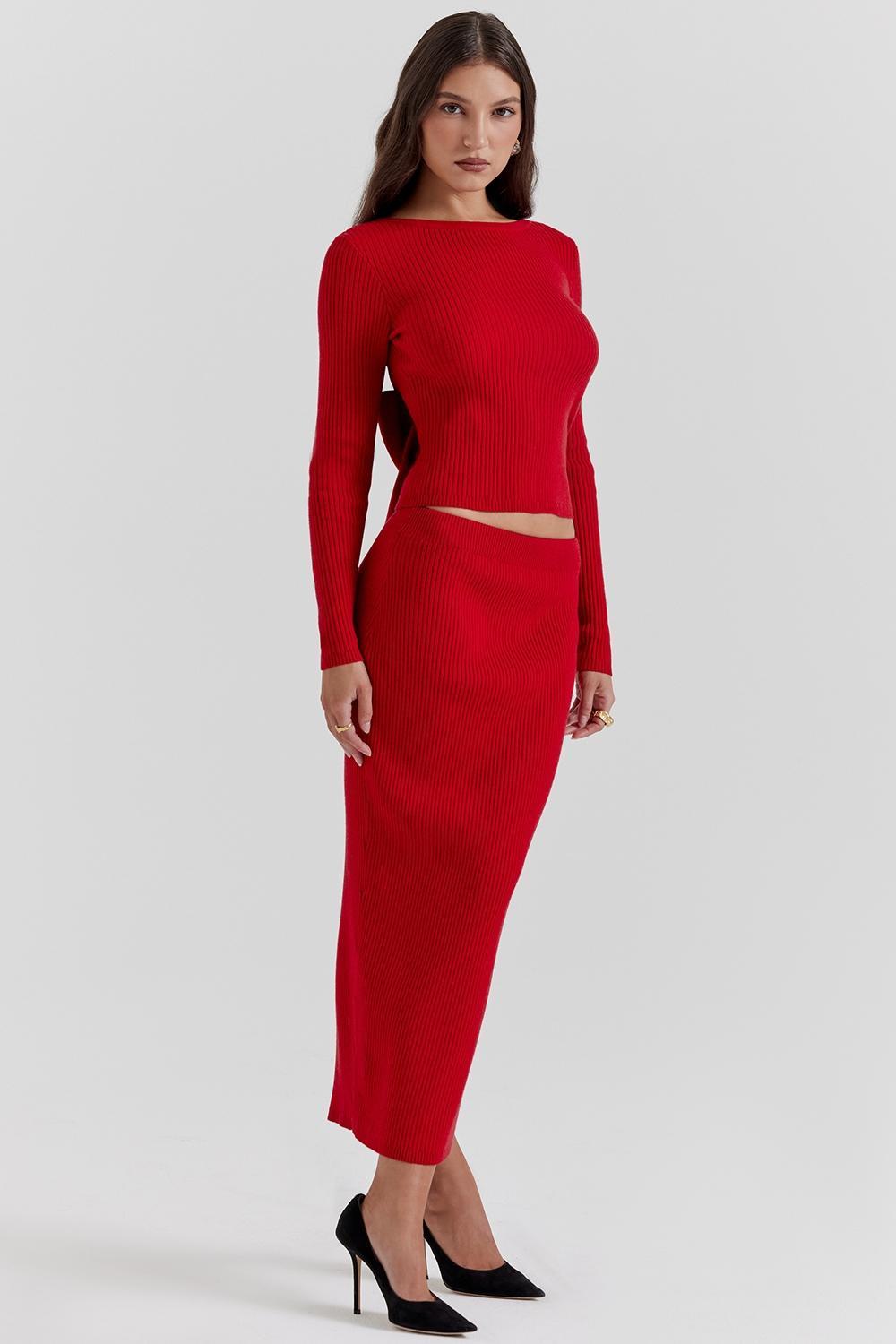 Lourdes Scarlet Cashmere Blend Maxi Skirt Product Image