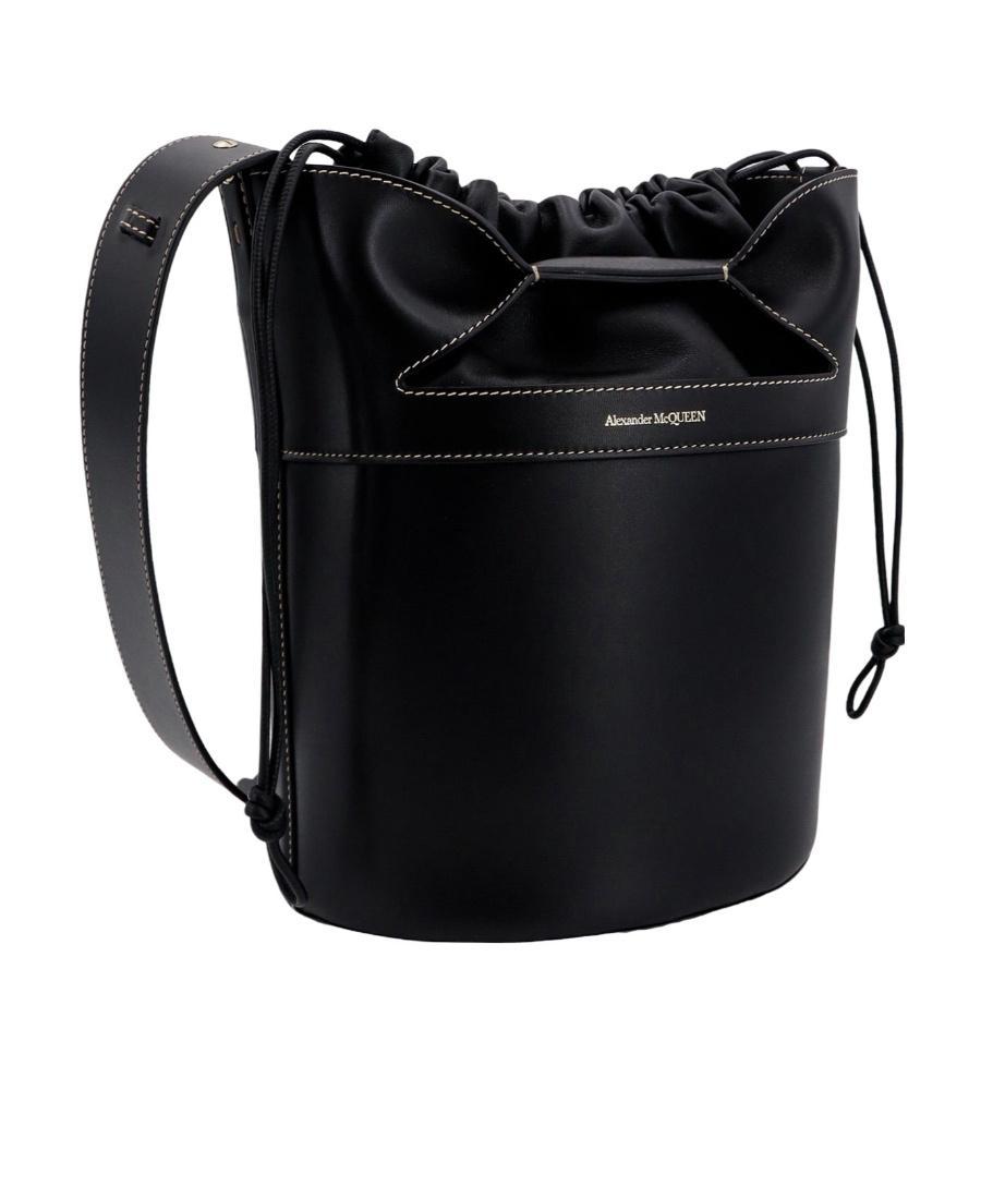 ALEXANDER MCQUEEN Logo-stamp Leather Bucket Bag In Black Product Image