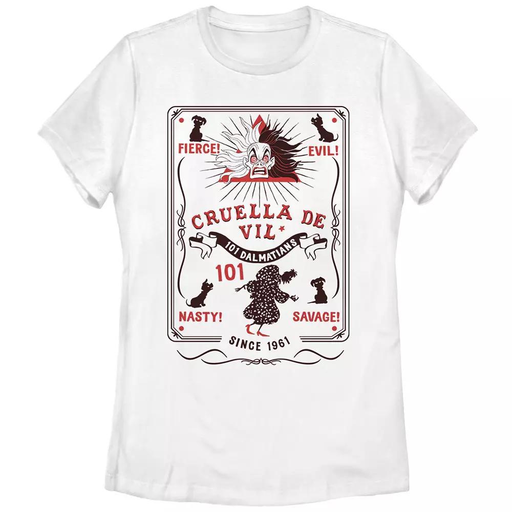 Disney Villains 101 Dalmatians Cruella De Vil Poster Juniors' Graphic Tee, Girl's, Size: XXL, White Product Image