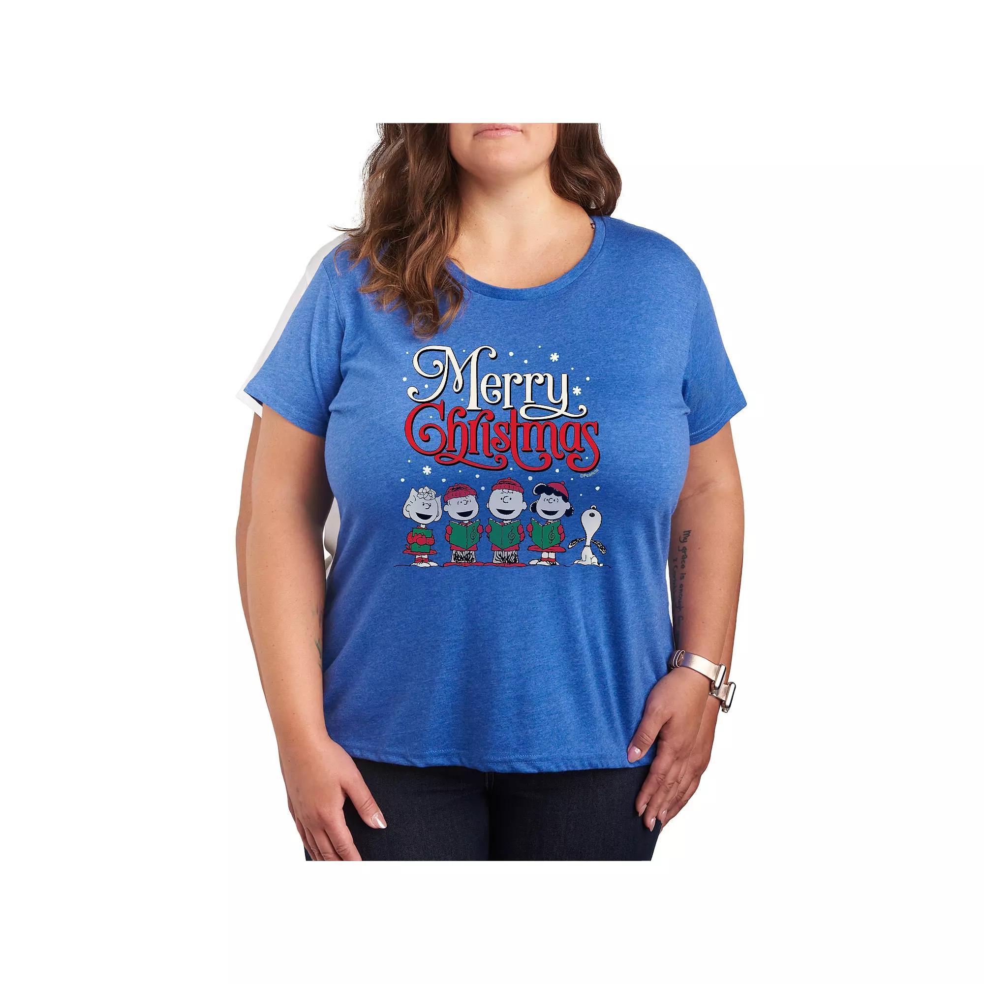 Plus Size Peanuts Merry Christmas Carols Graphic Tee, Women's, Size: 4XL, Grey Royal Blue Product Image