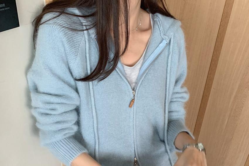 Plain Hooded Zip Cardigan Product Image