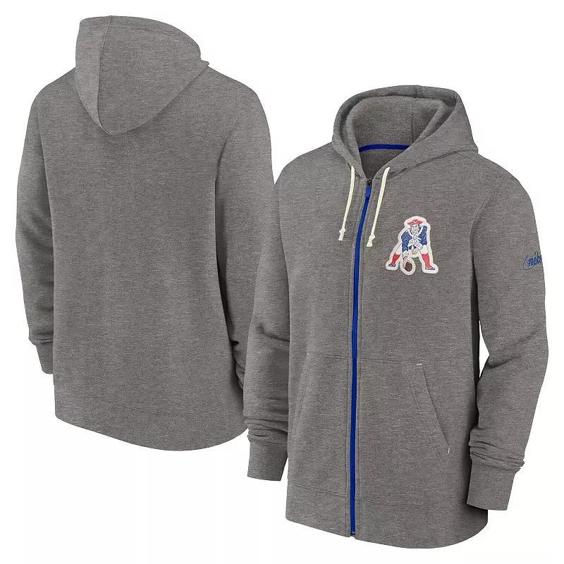 Men's Nike Heather Charcoal New England Patriots Historic Lifestyle Full-Zip Hoodie, Size: Small, Grey Product Image