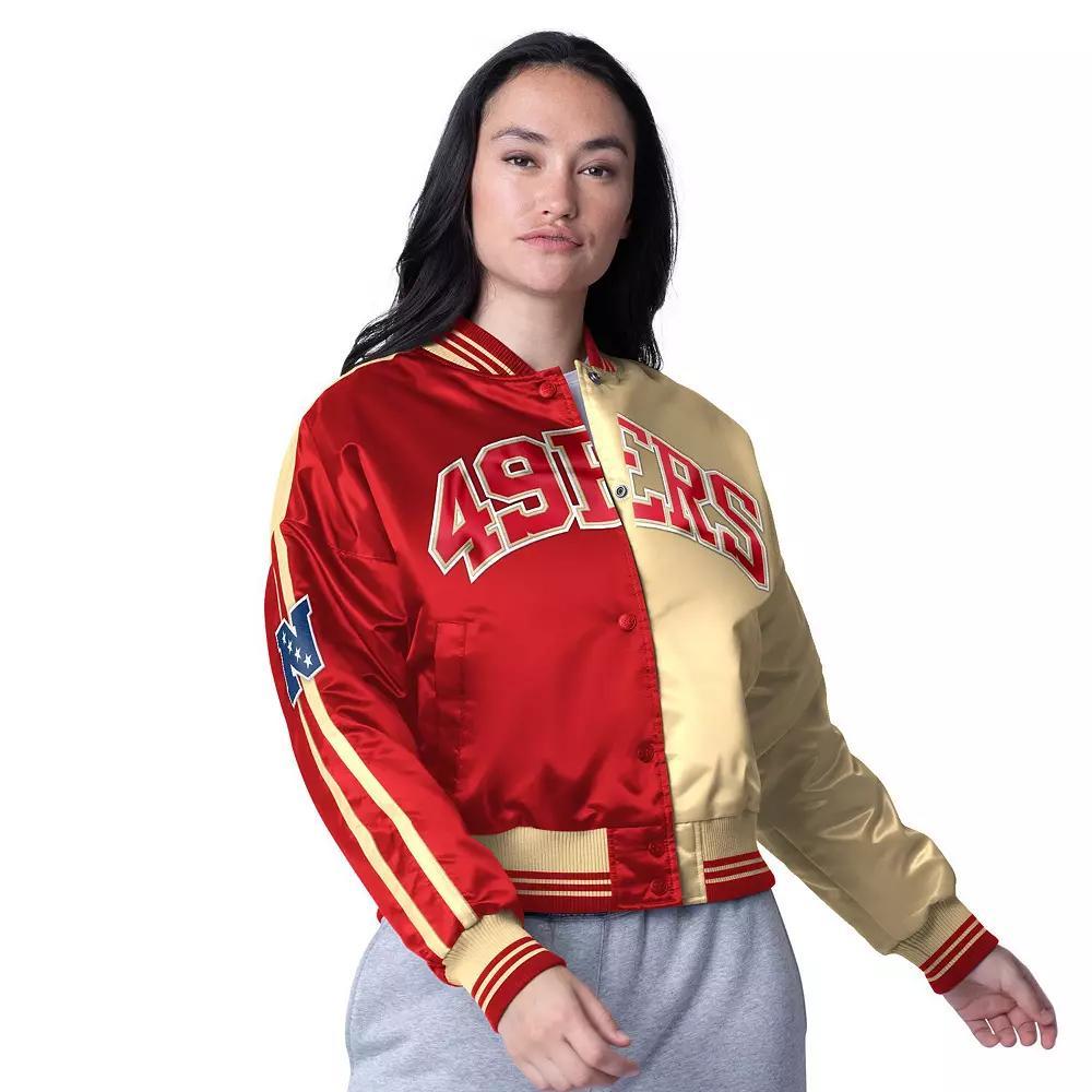 Women's Starter Royal/Gold Los Angeles Rams Zone Blitz Cropped Full-Snap Satin Jacket,  Product Image