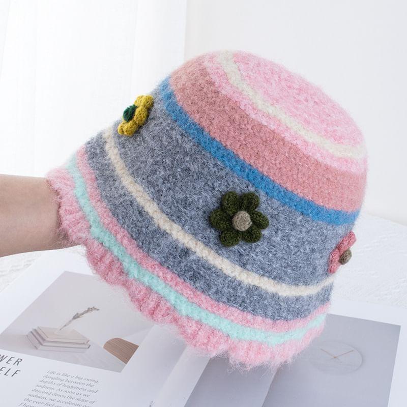 Floral Striped Knit Bucket Hat Product Image