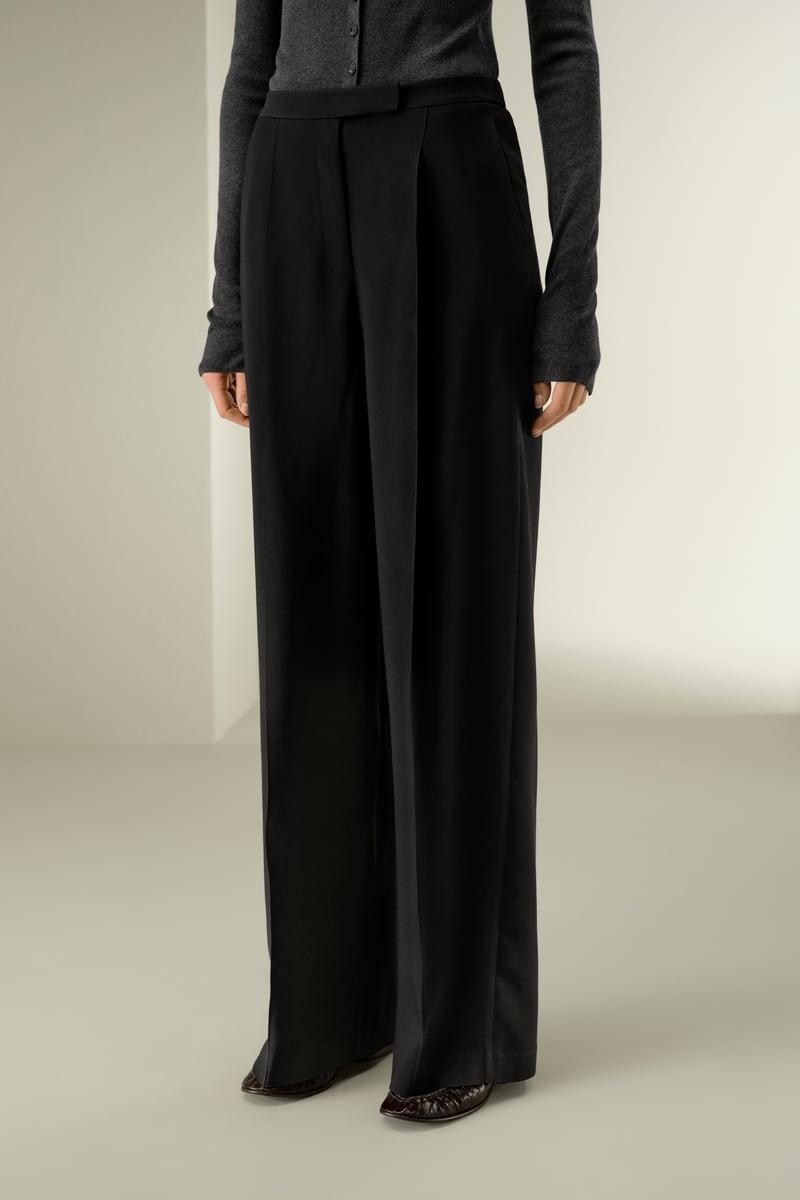 LILYSILK Women's Silk-Wool Pleated Wide-Leg Trousers, Black, Size 4, Breathable & Wrinkle-Resistant Product Image