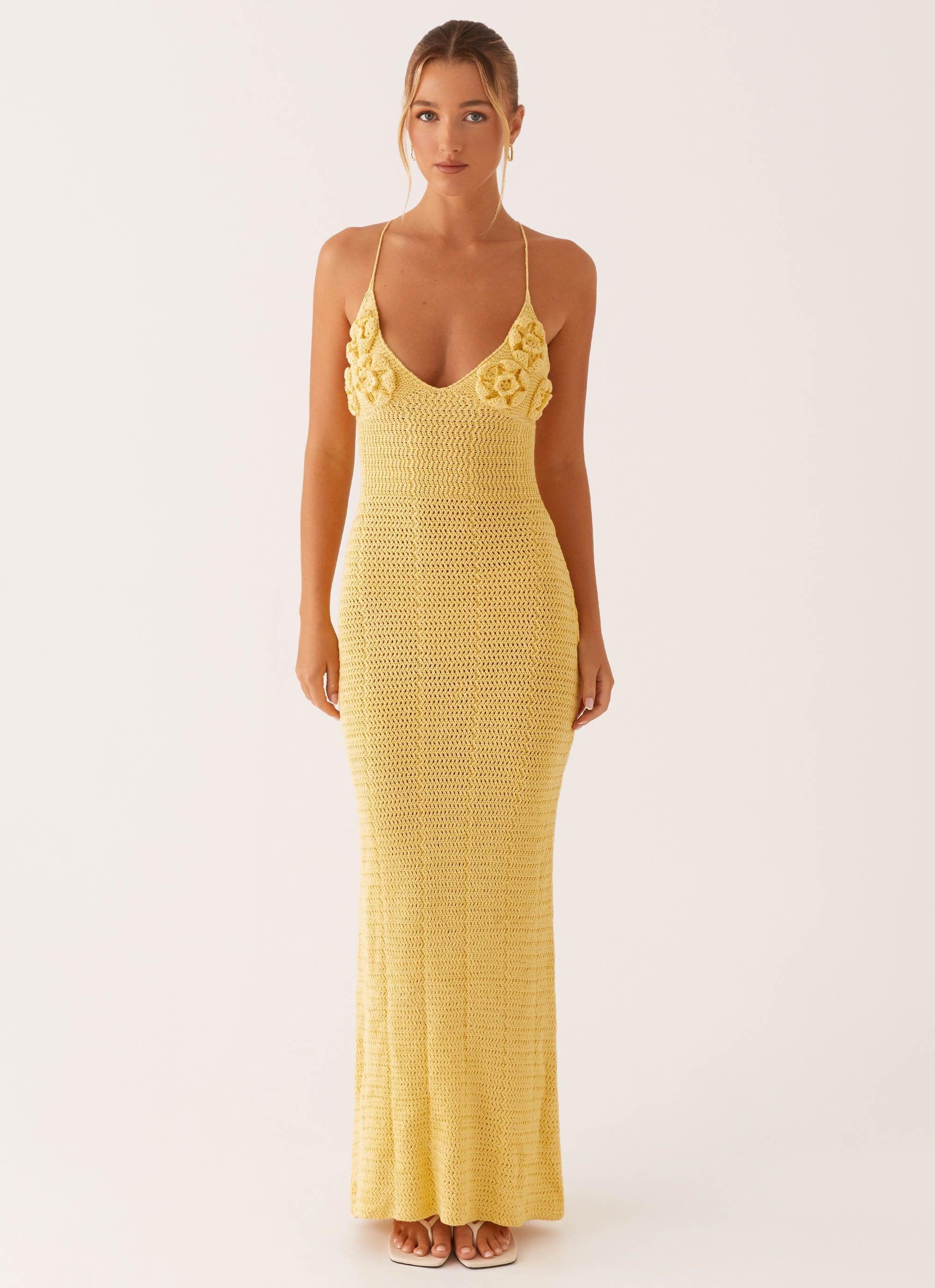 Zara Rose Crochet Maxi Dress - Yellow Product Image