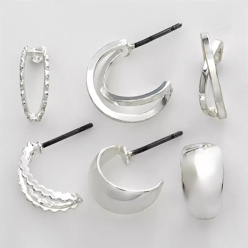 Napier Silver Tone Hoop Earring Set, Womens Product Image