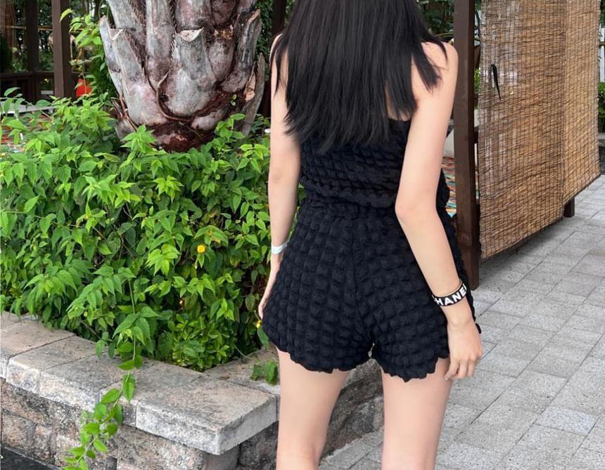 Strapless Plain Drawstring Waist Romper Product Image