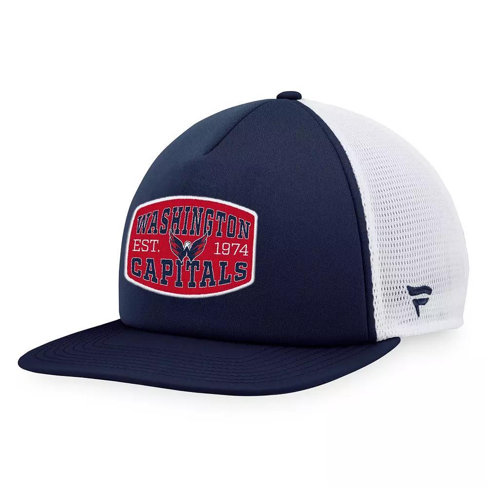 Men's Fanatics Branded Navy/White Washington Capitals Foam Front Patch Trucker Snapback Hat, Blue Product Image