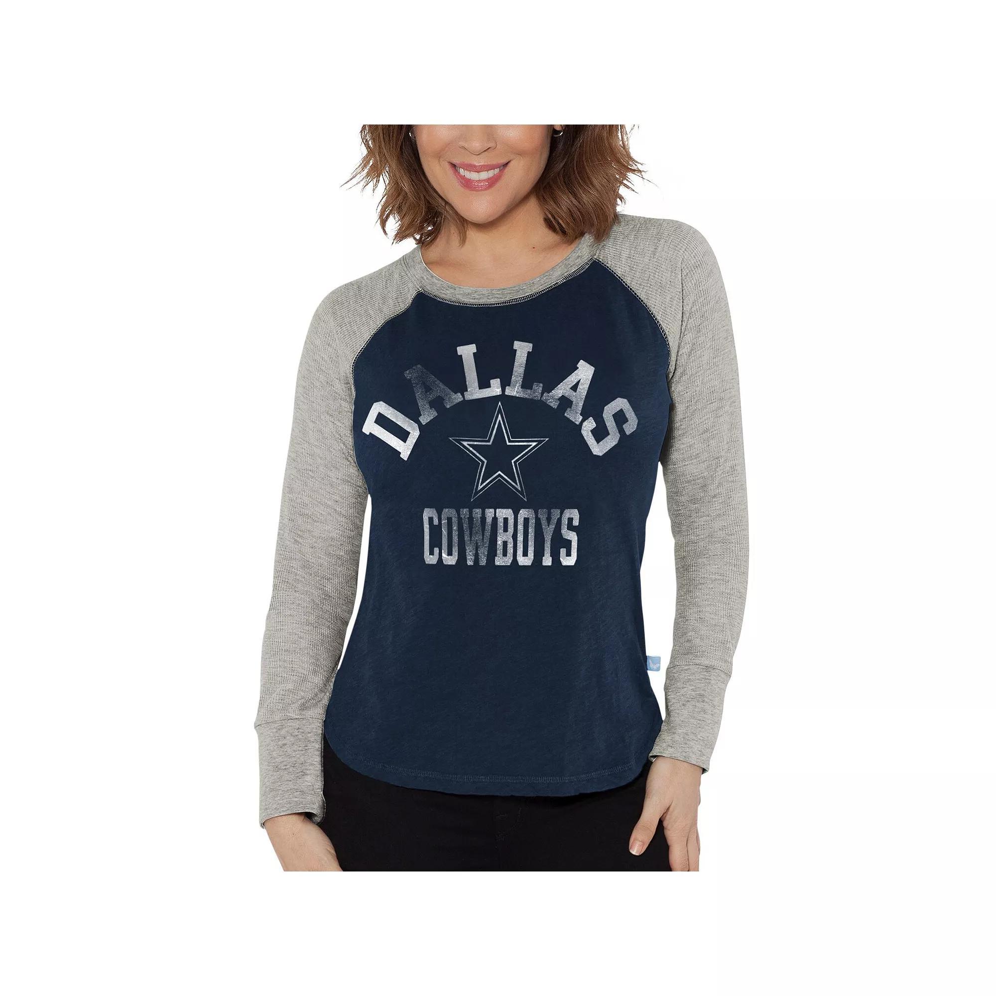 Womens G-III 4Her by Carl Banks /Gray Dallas Cowboys Raglan Waffle-Knit Long Sleeve T-Shirt Blue Product Image