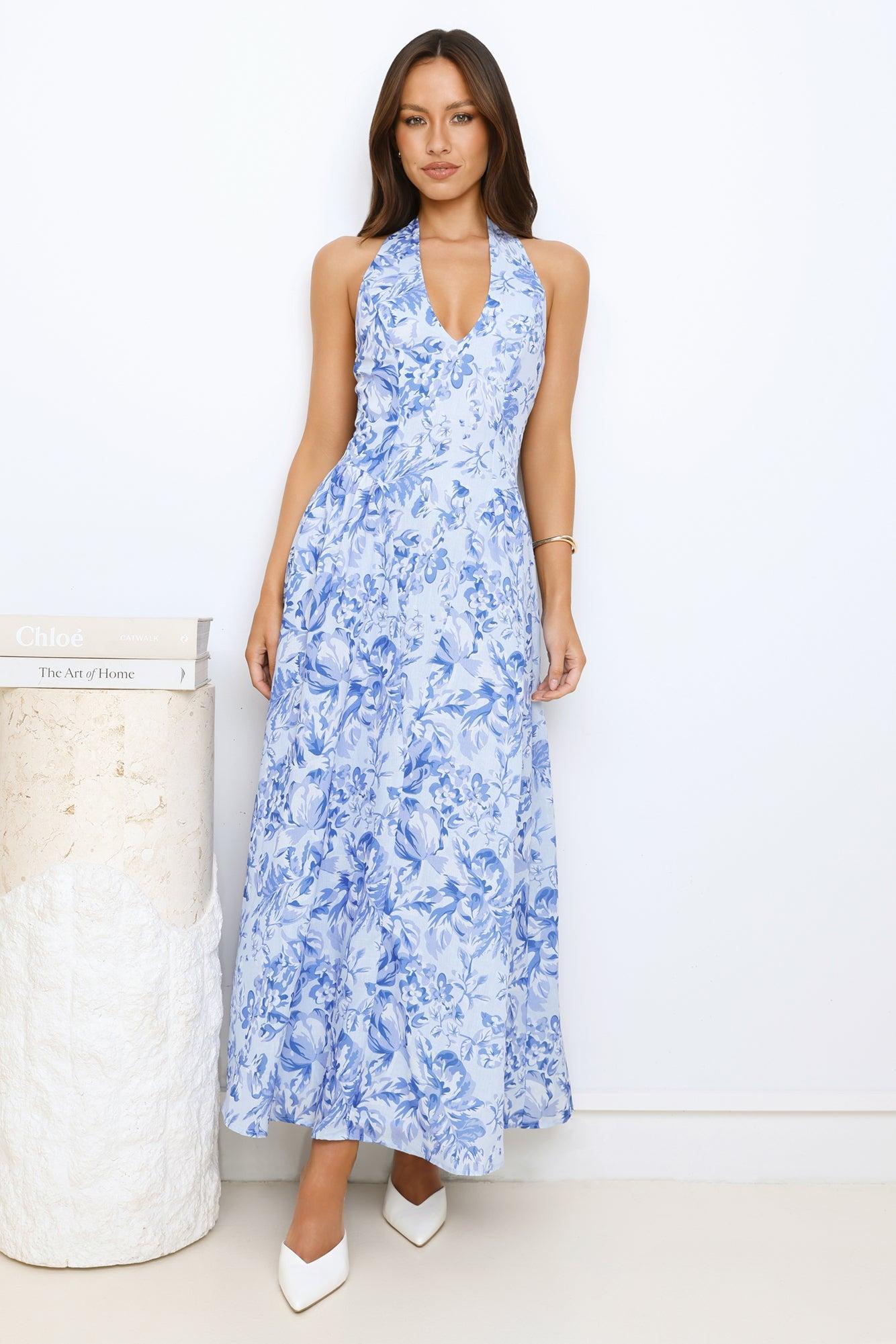 Soft Twilight Halter Maxi Dress Blue Product Image