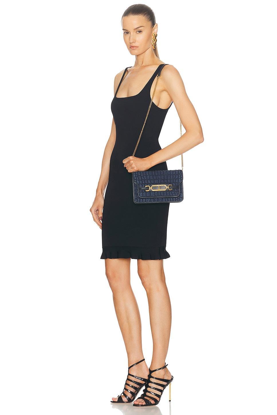 TOM FORD Croc Effect Small Shoulder Bag In Dark Blue Product Image