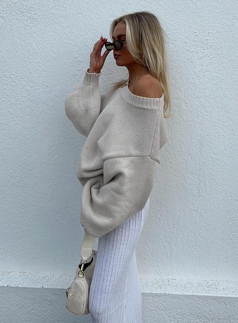 Harmony Balloon Sleeve Knit Sweater Beige Product Image
