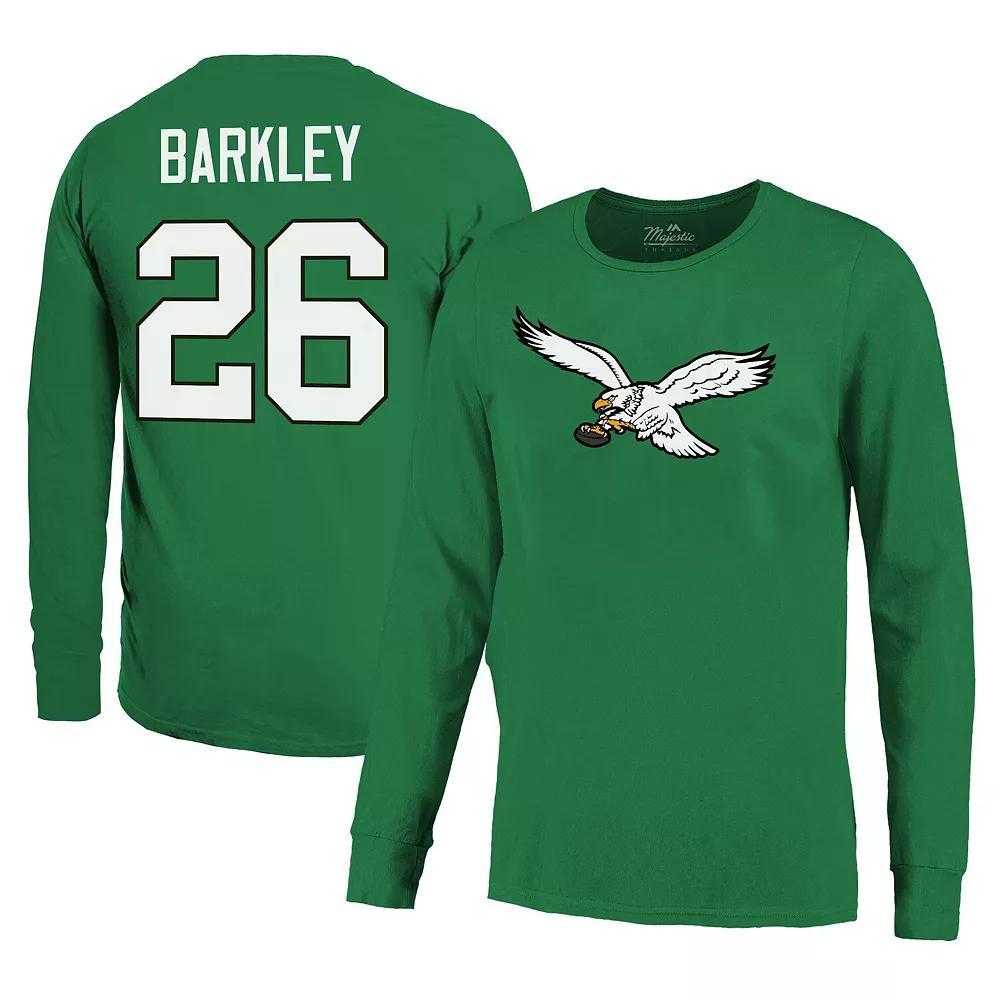 Men's Majestic Threads Saquon Barkley Kelly Green Philadelphia Eagles Name & Number Long Sleeve T-Shirt,  Product Image