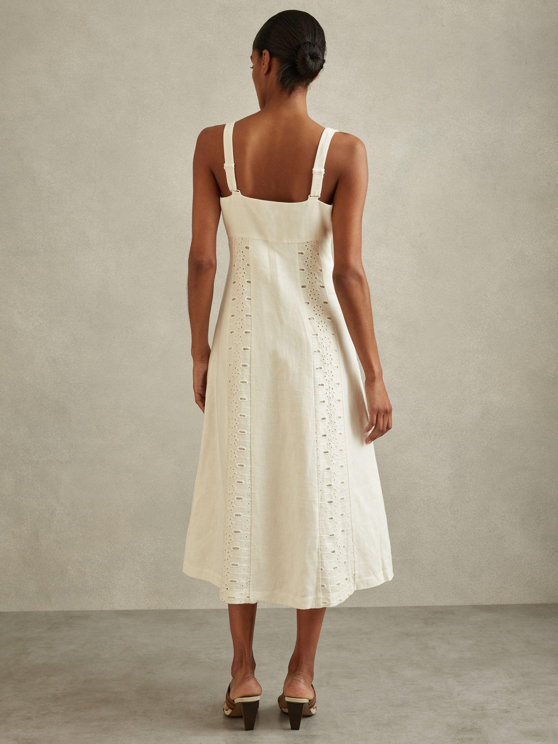 Linen Broderie Midi Dress in Ivory Product Image