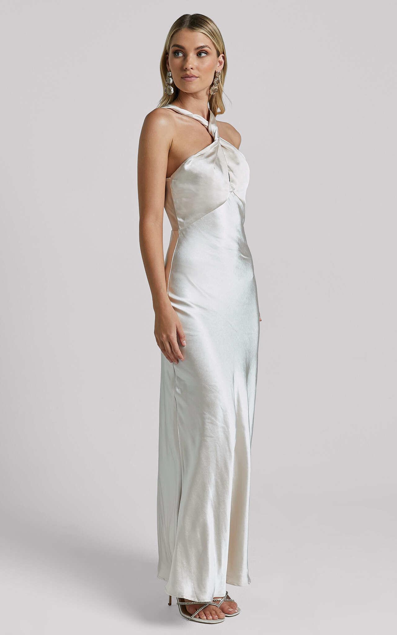 Florita Maxi Dress - Twist Halter Slip in Ivory Product Image