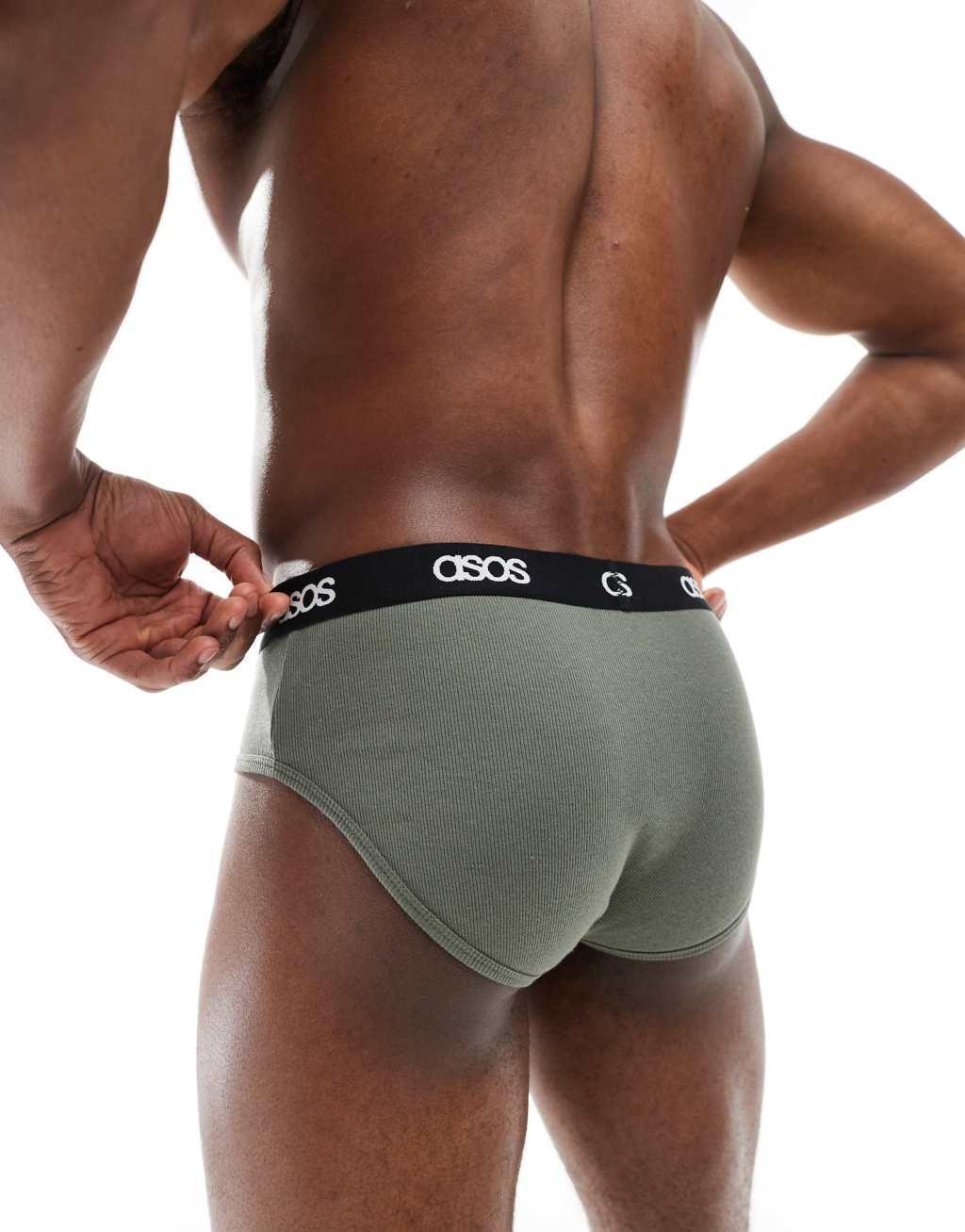 ASOS DESIGN capsule collection ribbed briefs in dark green Product Image