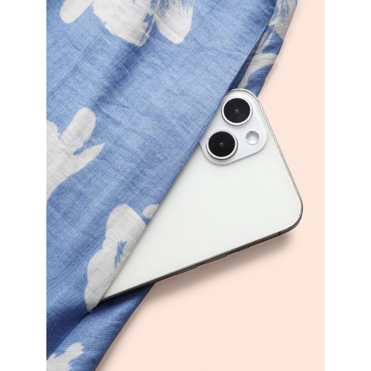 Plus Size Square Neck Silhouette Floral Print Shirred Dress LightBlue Women Elegant Shirred Square Neck Short sleeve Curvy BloomChic 22-24/3X Product Image