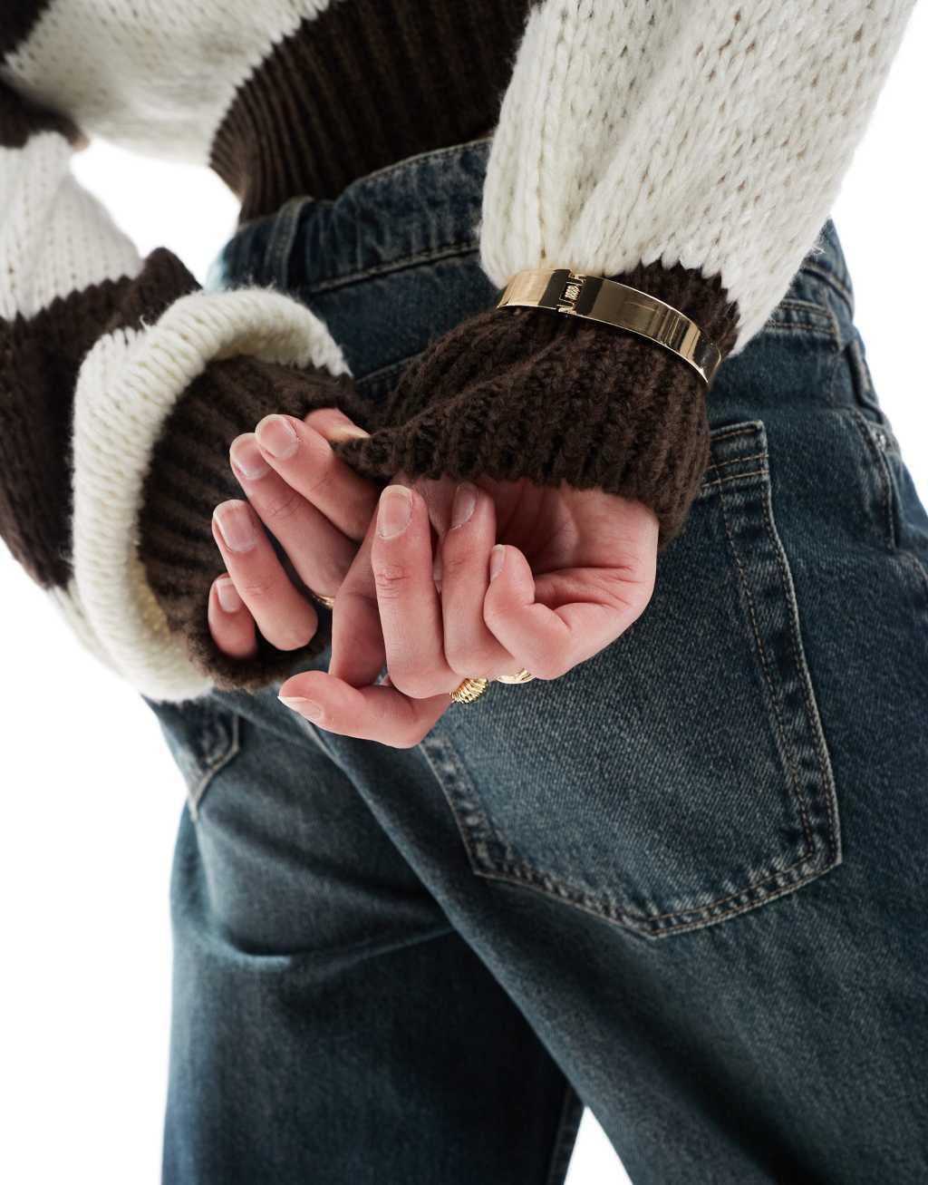 Miss Selfridge wide stripe slouchy off the shoulder sweater Product Image