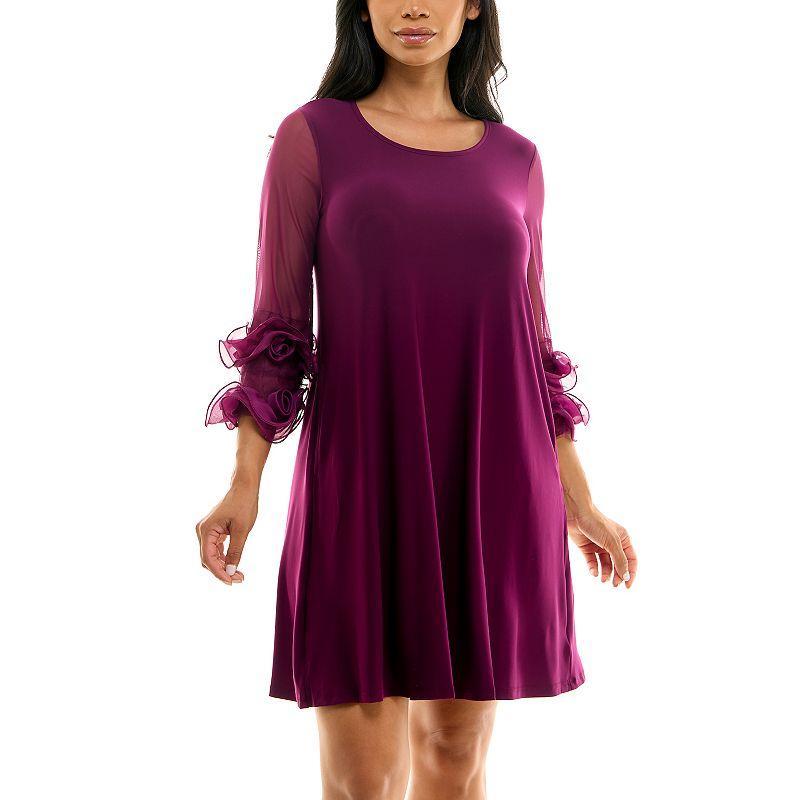 Women's Nina Leonard Ruffle-Sleeve Dress, Size: Medium, Deep Blue Product Image